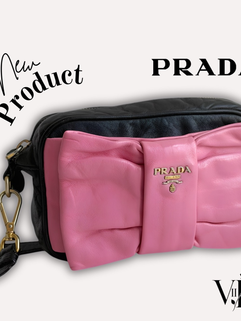 Prada Black Pink Large Bow Sheepskin Crossbody Bag w/Auth Certificate